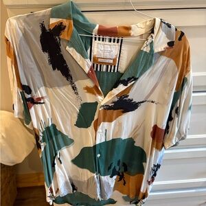 Cactus Men's Shirt with Green, Black, and Brown Abstract Design